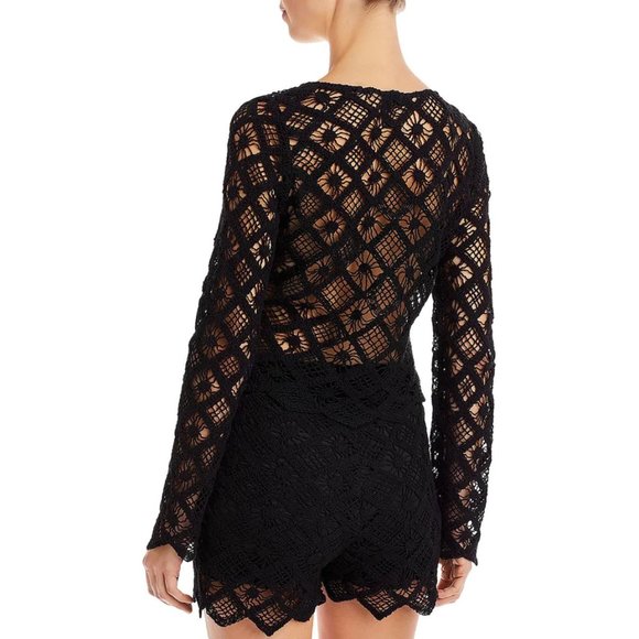 AQUA Womens Sheer Cropped Pullover Top - Picture 2 of 2